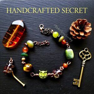 Uniquely Handmade! Semi-Precious Beads Bracelet ~ Woodlands Owls Nature Inspired